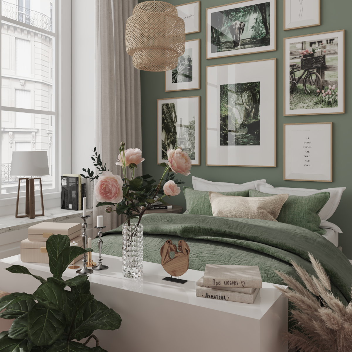 Green Bedroom Above Bed Wall Art Decor Girl Room Ideas Modern Poster Animal Print