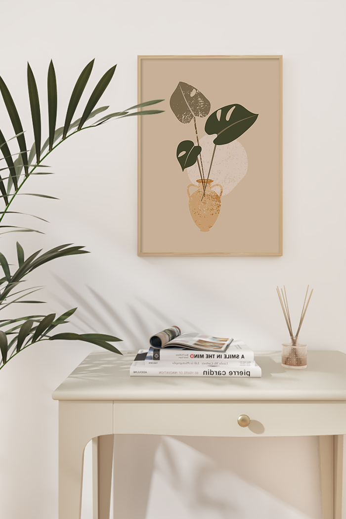 Leaves in Vase Illustration Poster