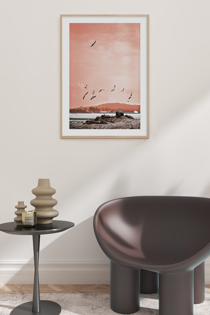 Sunset Flying Seagull Poster No.2