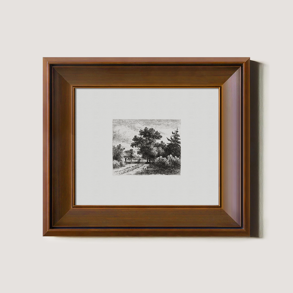 Foggy Hamlet Path Etching Reverie