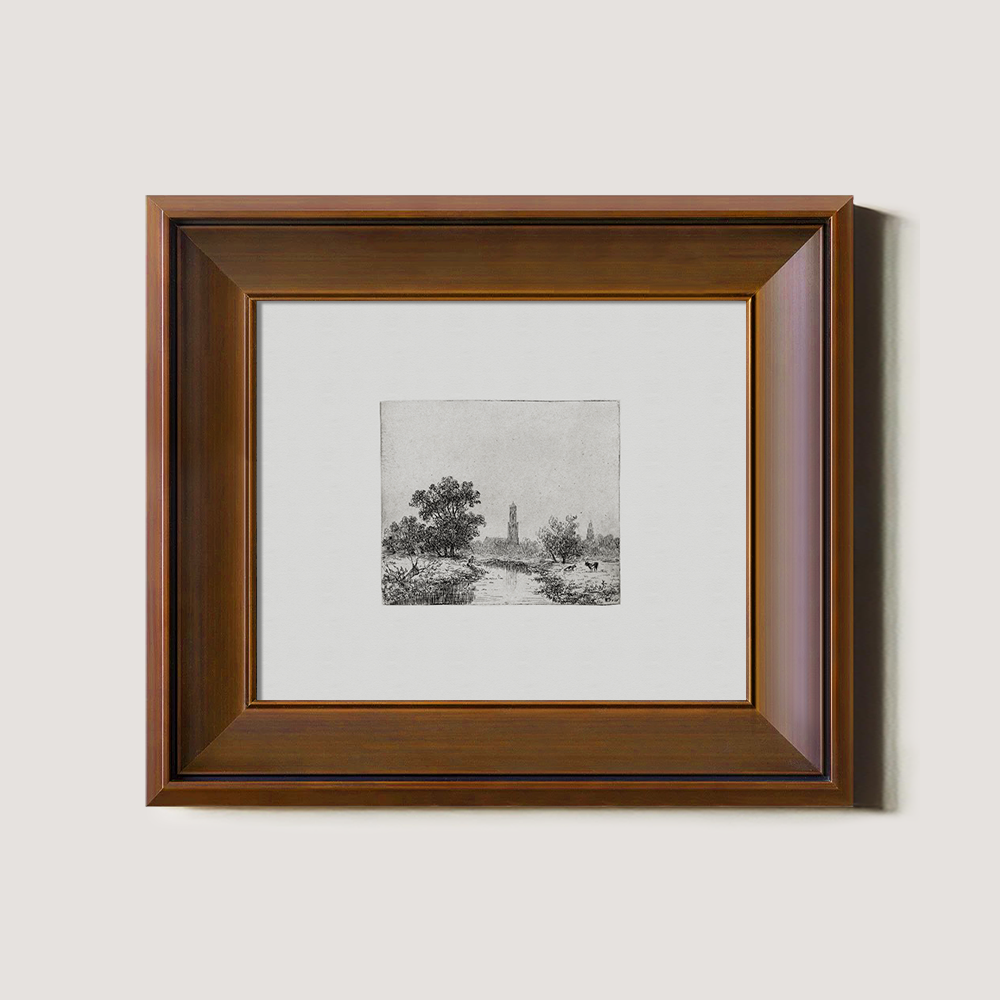 Pastoral Riverside Tower Etching Reverie