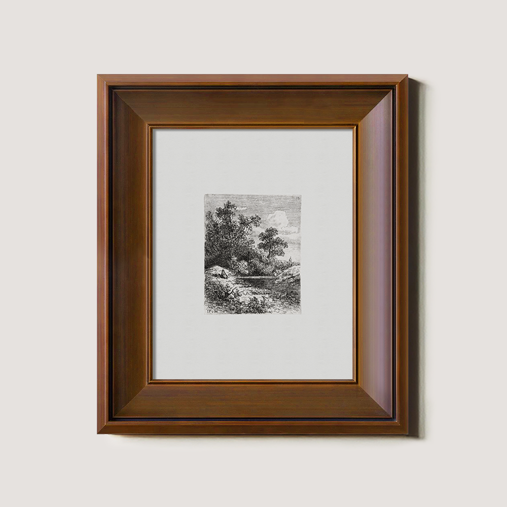 Tranquil Rocky Pond Etching Reverie