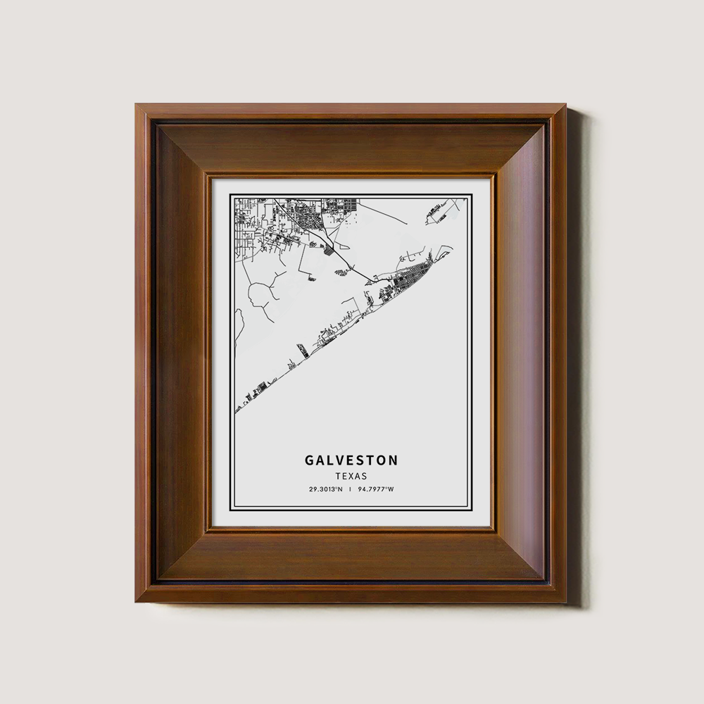 Minimalist Galveston City Map Line Art Print