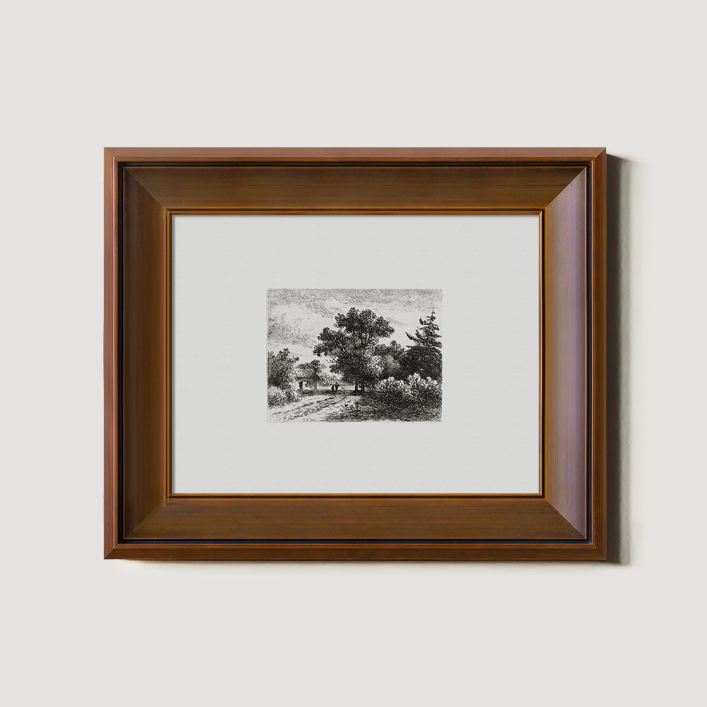 Foggy Hamlet Path Etching Reverie