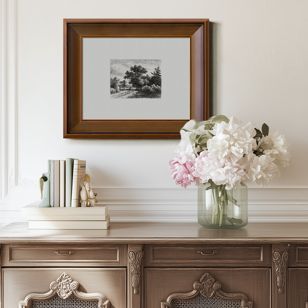 Foggy Hamlet Path Etching Reverie