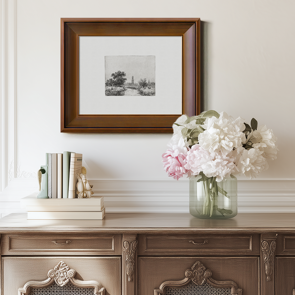 Pastoral Riverside Tower Etching Reverie