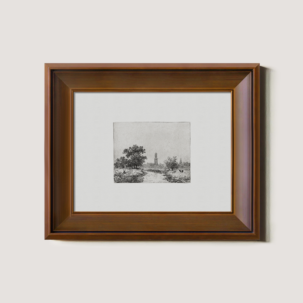 Pastoral Riverside Tower Etching Reverie