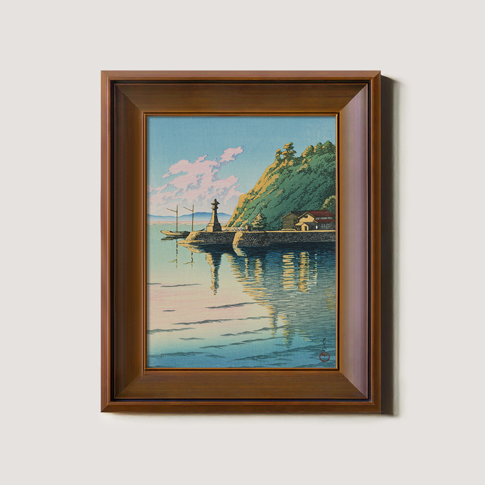 Seaside Shrine and Harbor at Sunset