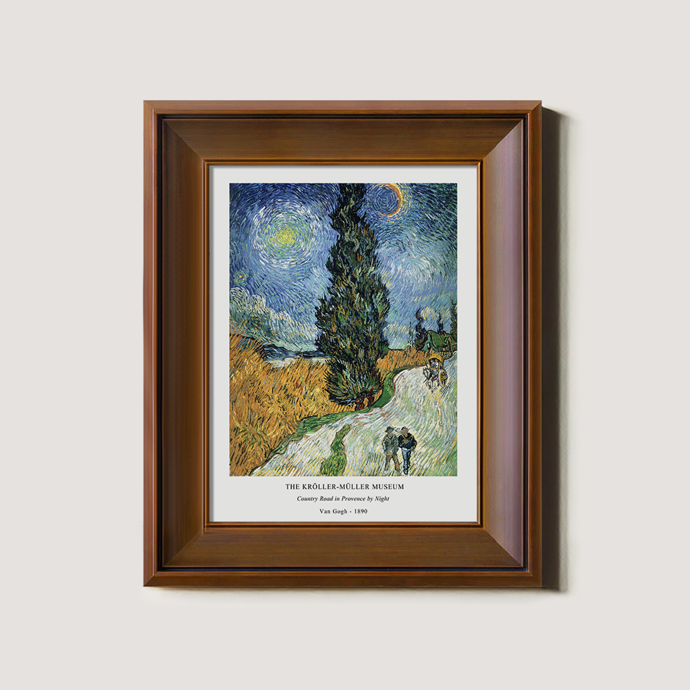 Starlit Cypress Road Post-Impressionist Reverie