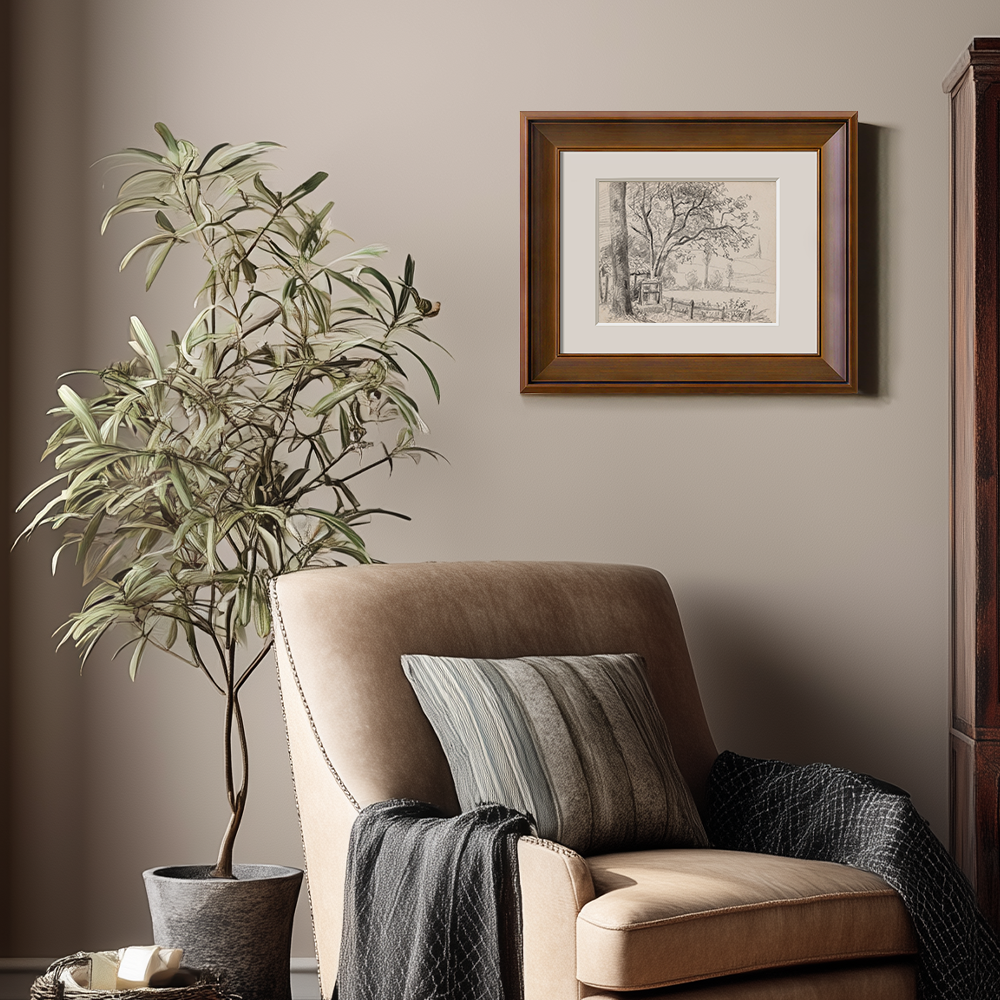 Ethereal Sketch of Majestic Tree by Rustic Fence