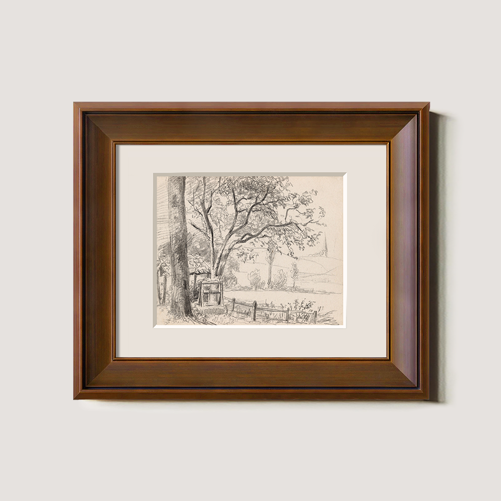 Ethereal Sketch of Majestic Tree by Rustic Fence