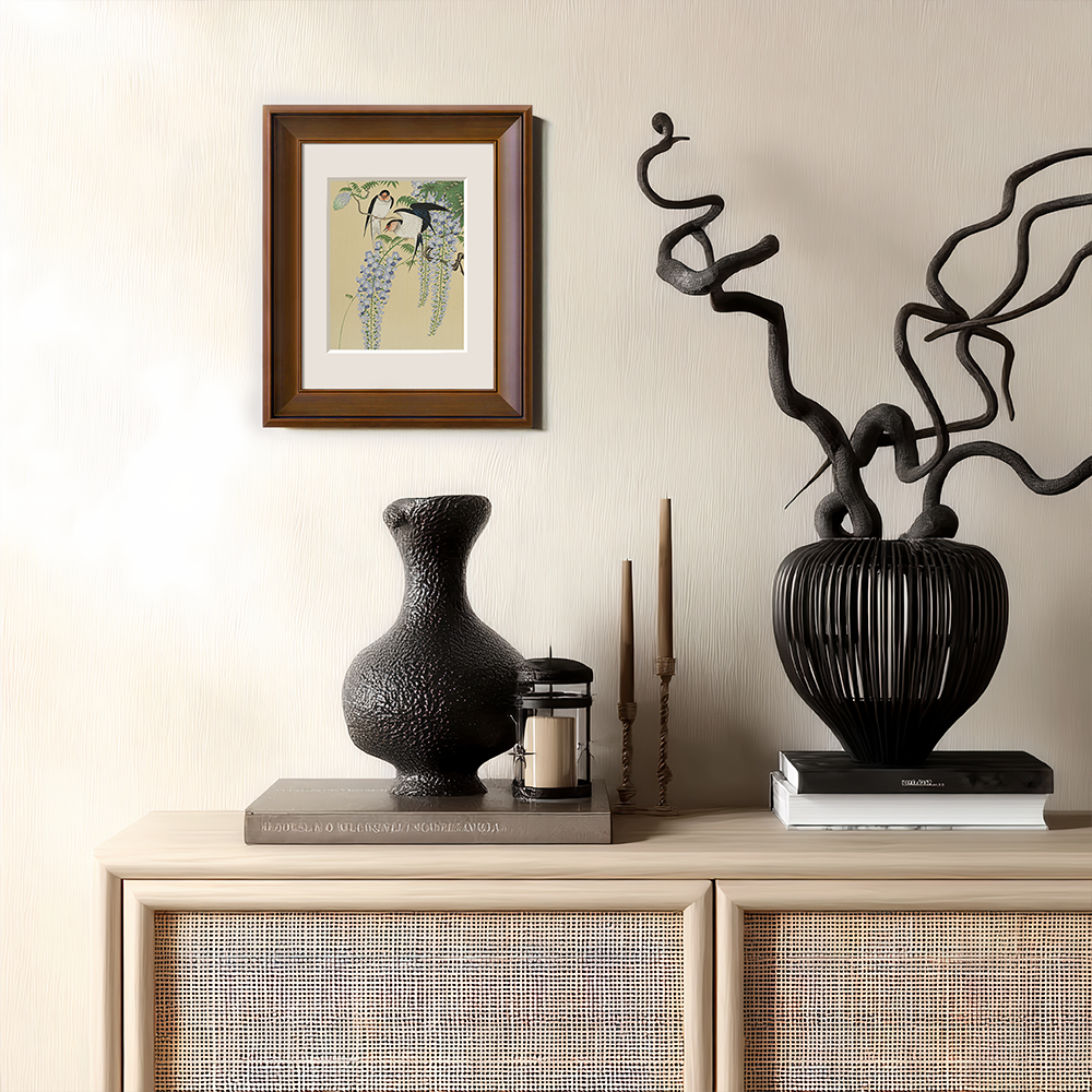 Swallows and Wisteria Trellis - Ukiyo-e Spring Scene