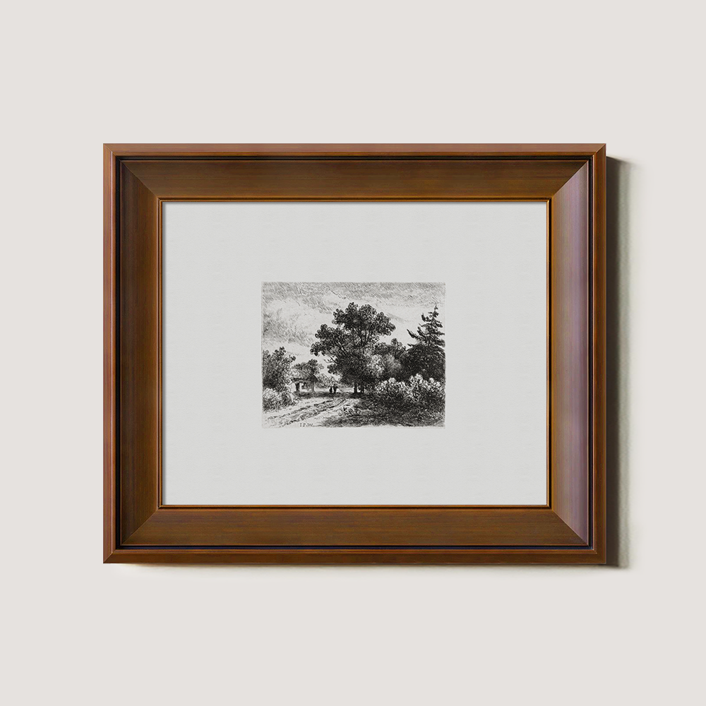 Foggy Hamlet Path Etching Reverie