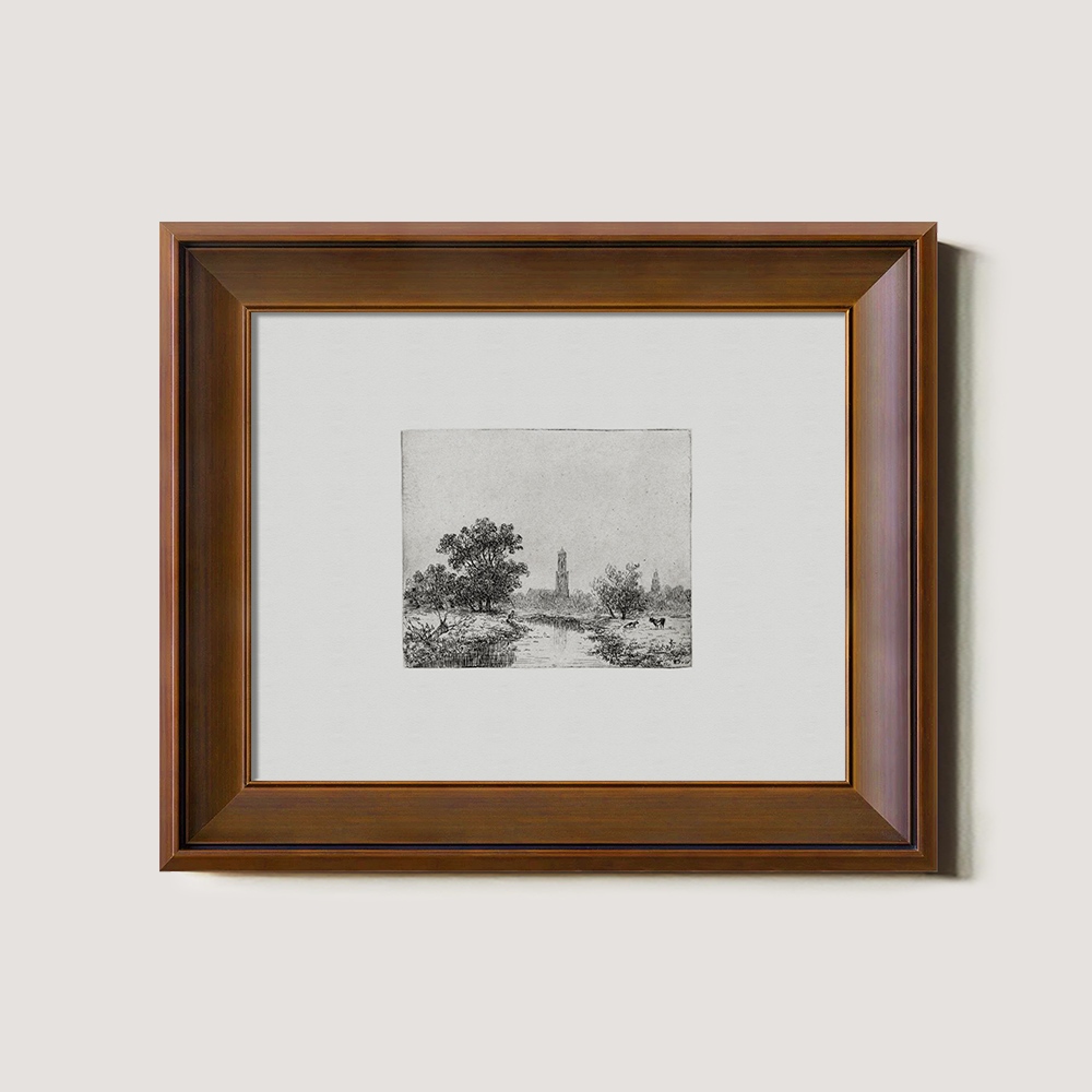 Pastoral Riverside Tower Etching Reverie