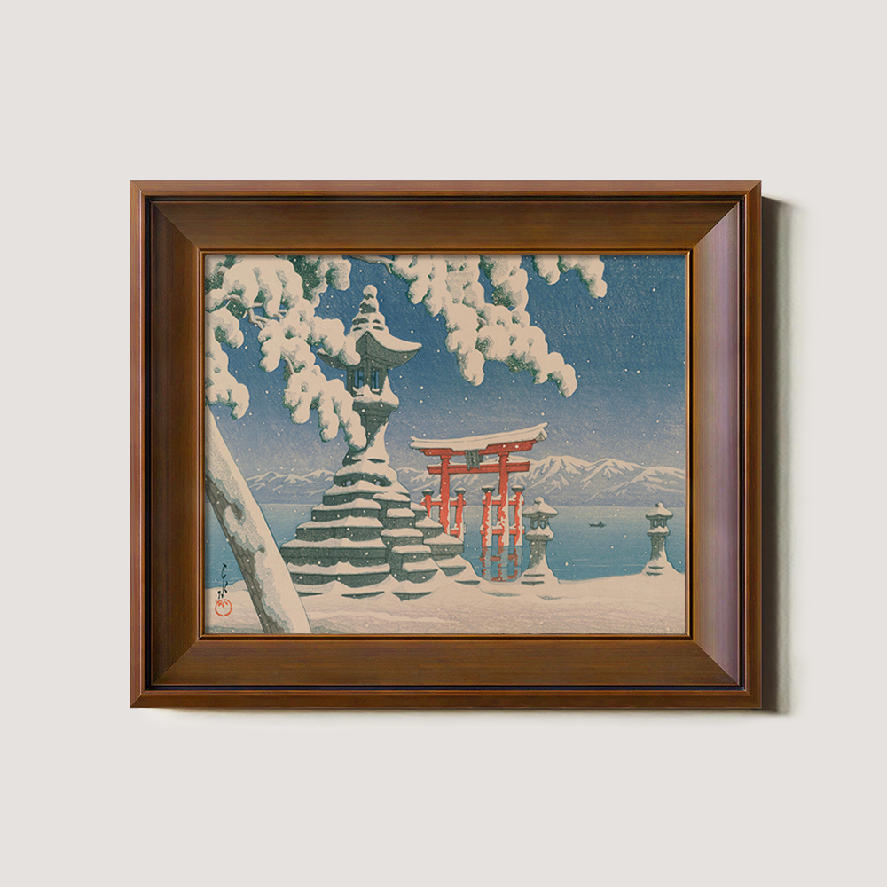 Winter View of Itsukushima Torii and Stone Lantern