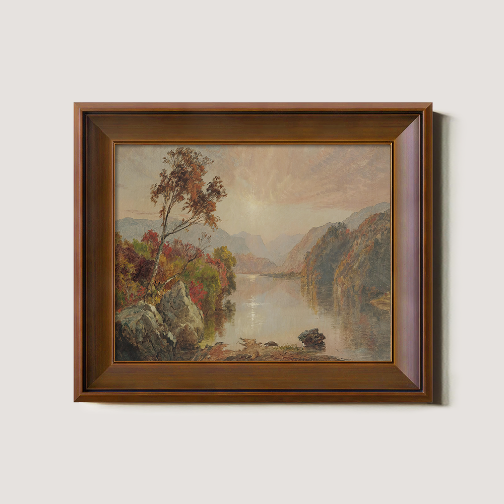 Sunset over Autumn Lake with Vibrant Foliage and Peaks