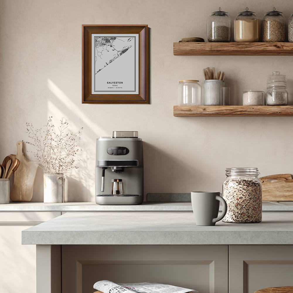 Minimalist Galveston City Map Line Art Print