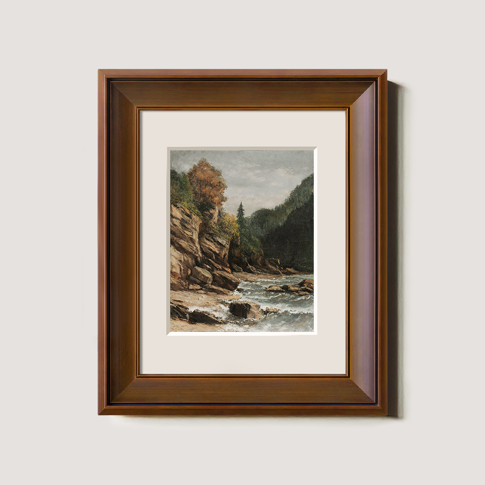 Rocky River With Fall Trees And Cliff