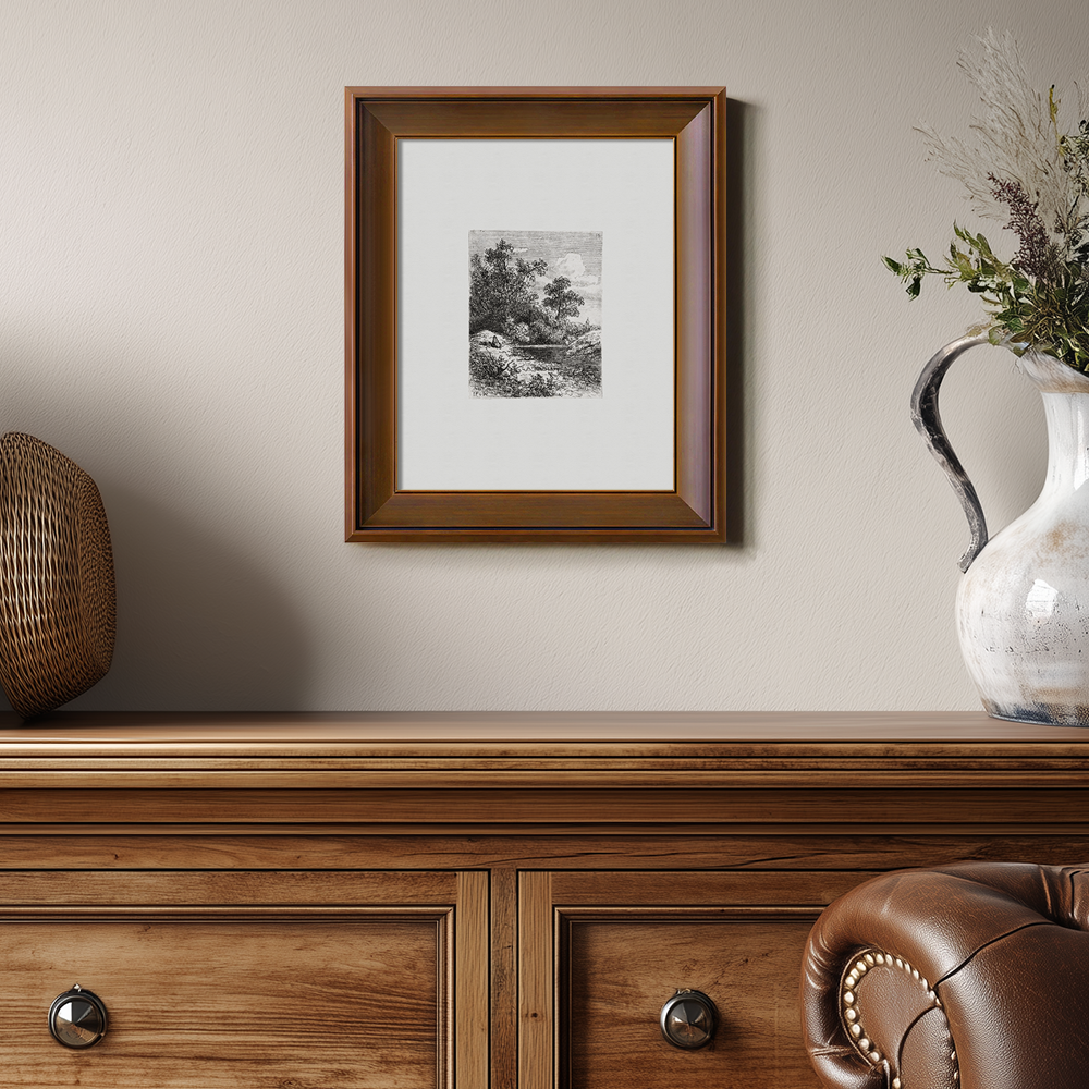 Tranquil Rocky Pond Etching Reverie