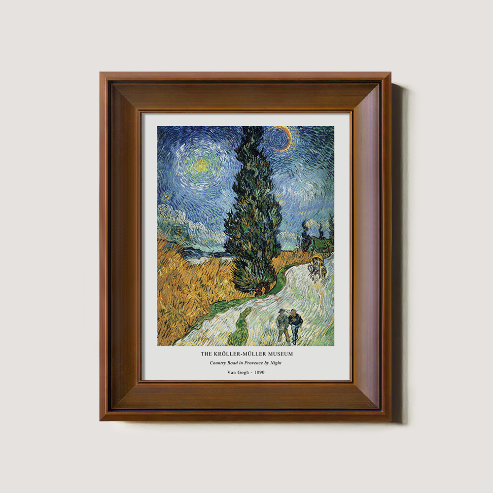 Starlit Cypress Road Post-Impressionist Reverie