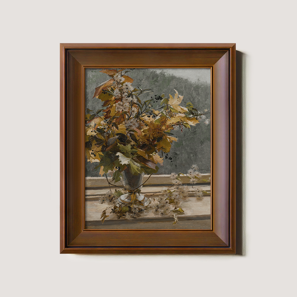 Autumnal Foliage Bouquet with Berries in Silver Urn