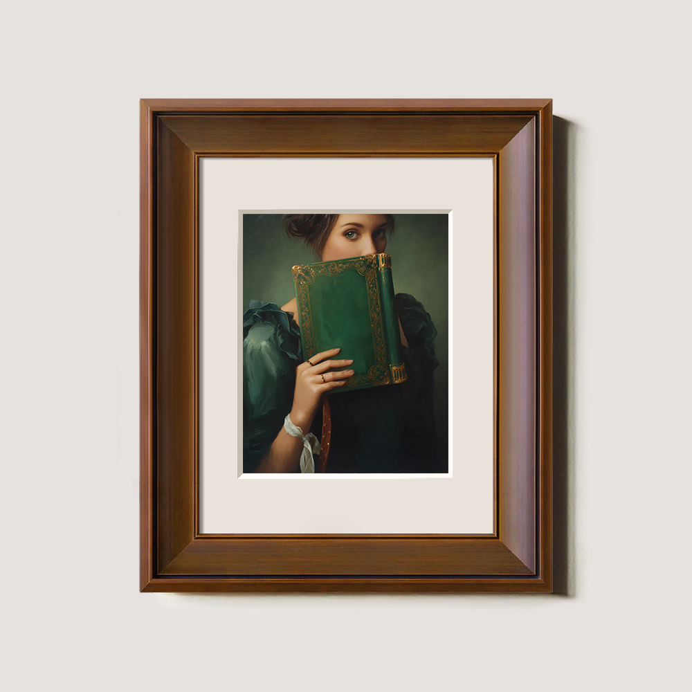 Veiled Emerald Tome Muse Watercolor Portrait