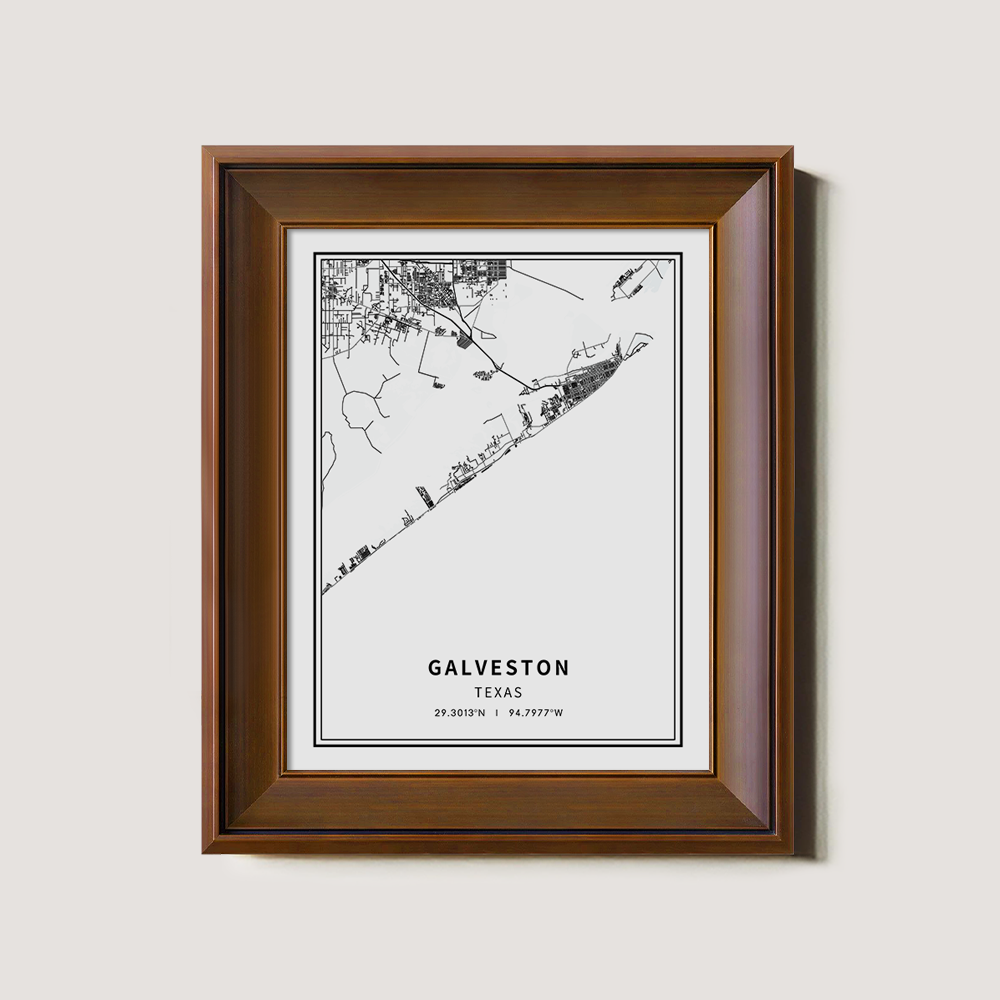 Minimalist Galveston City Map Line Art Print