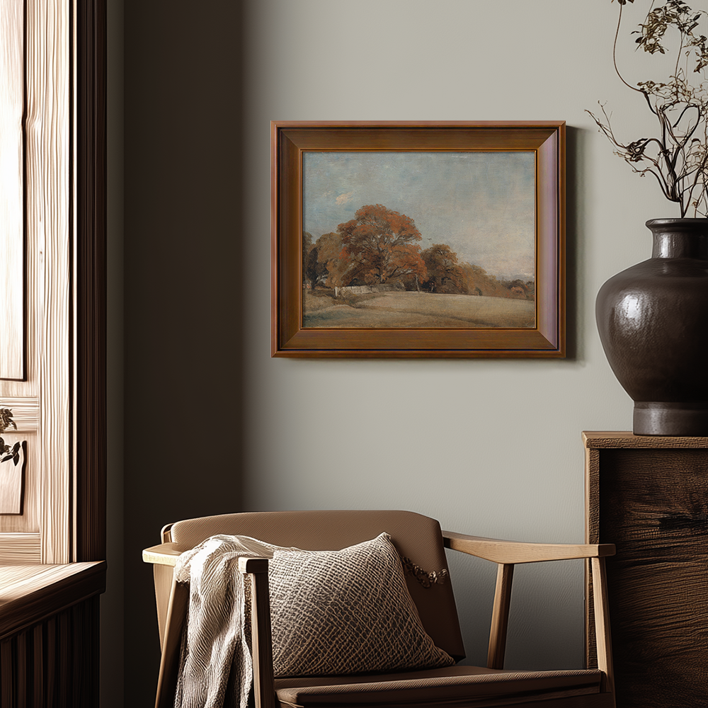 Serene Autumn Meadow Fence Watercolor Vista