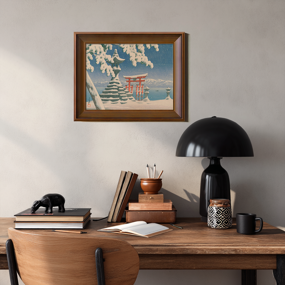 Winter View of Itsukushima Torii and Stone Lantern