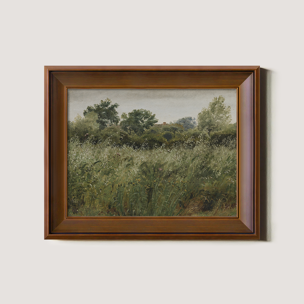 Hazy Meadow with Swaying Grasses and Graceful Trees