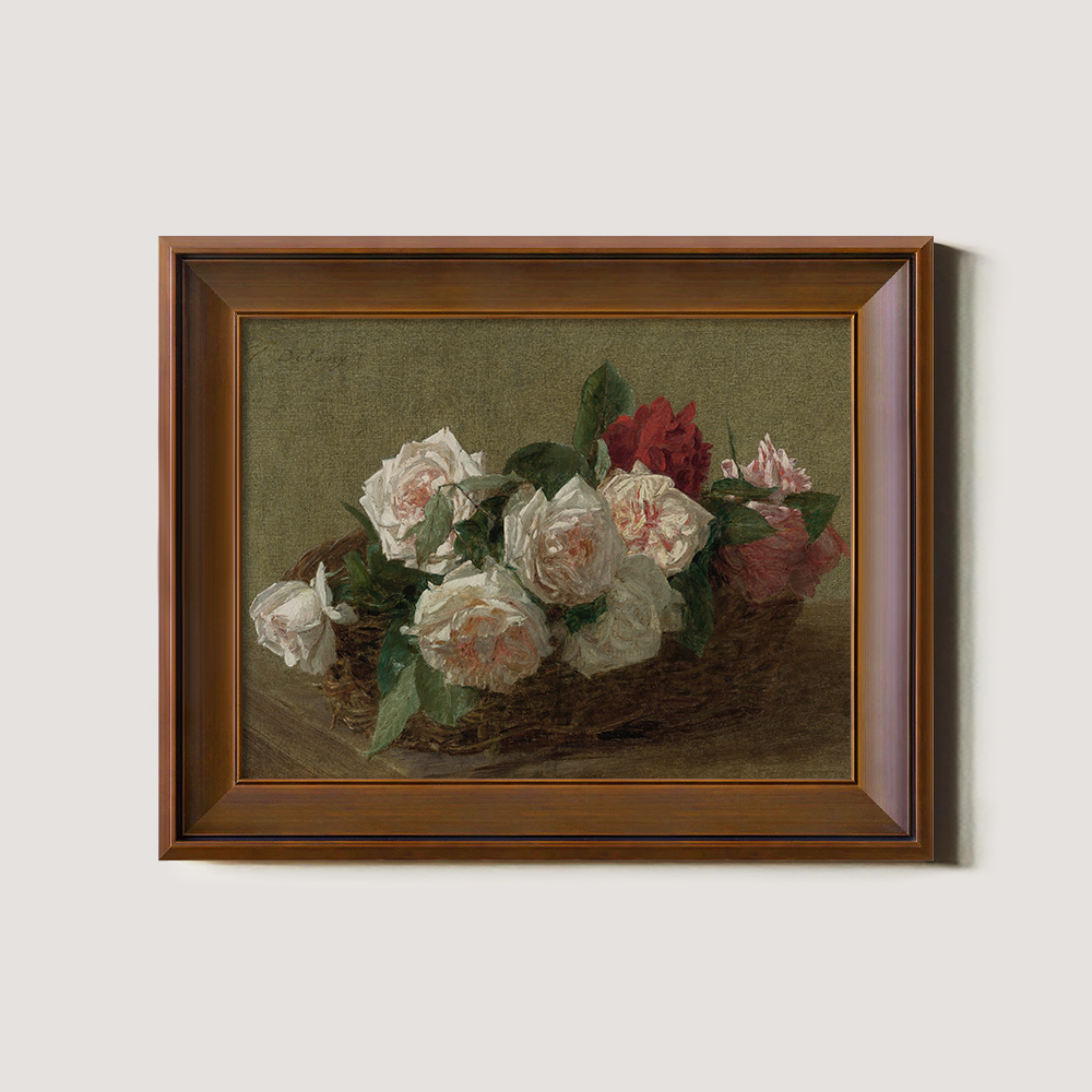 Lush Rose Basket Watercolor Still Life