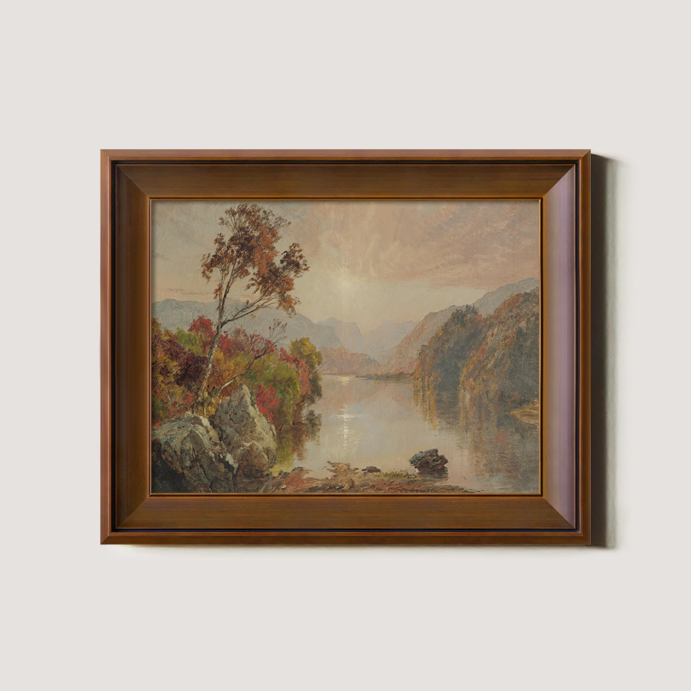 Sunset over Autumn Lake with Vibrant Foliage and Peaks