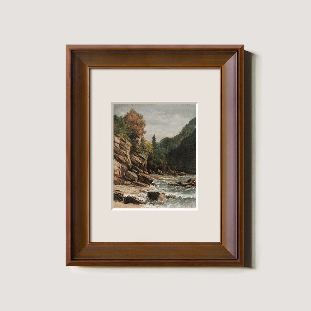 Rocky River With Fall Trees And Cliff