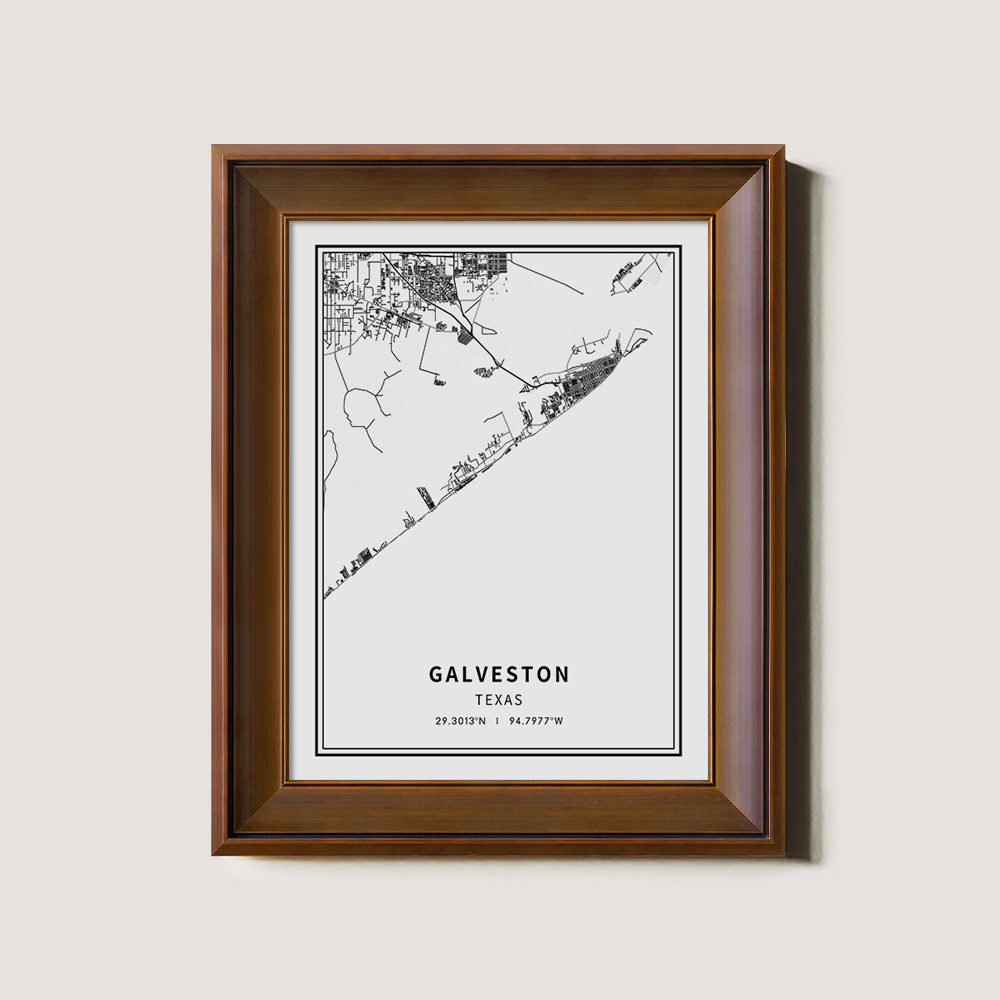 Minimalist Galveston City Map Line Art Print