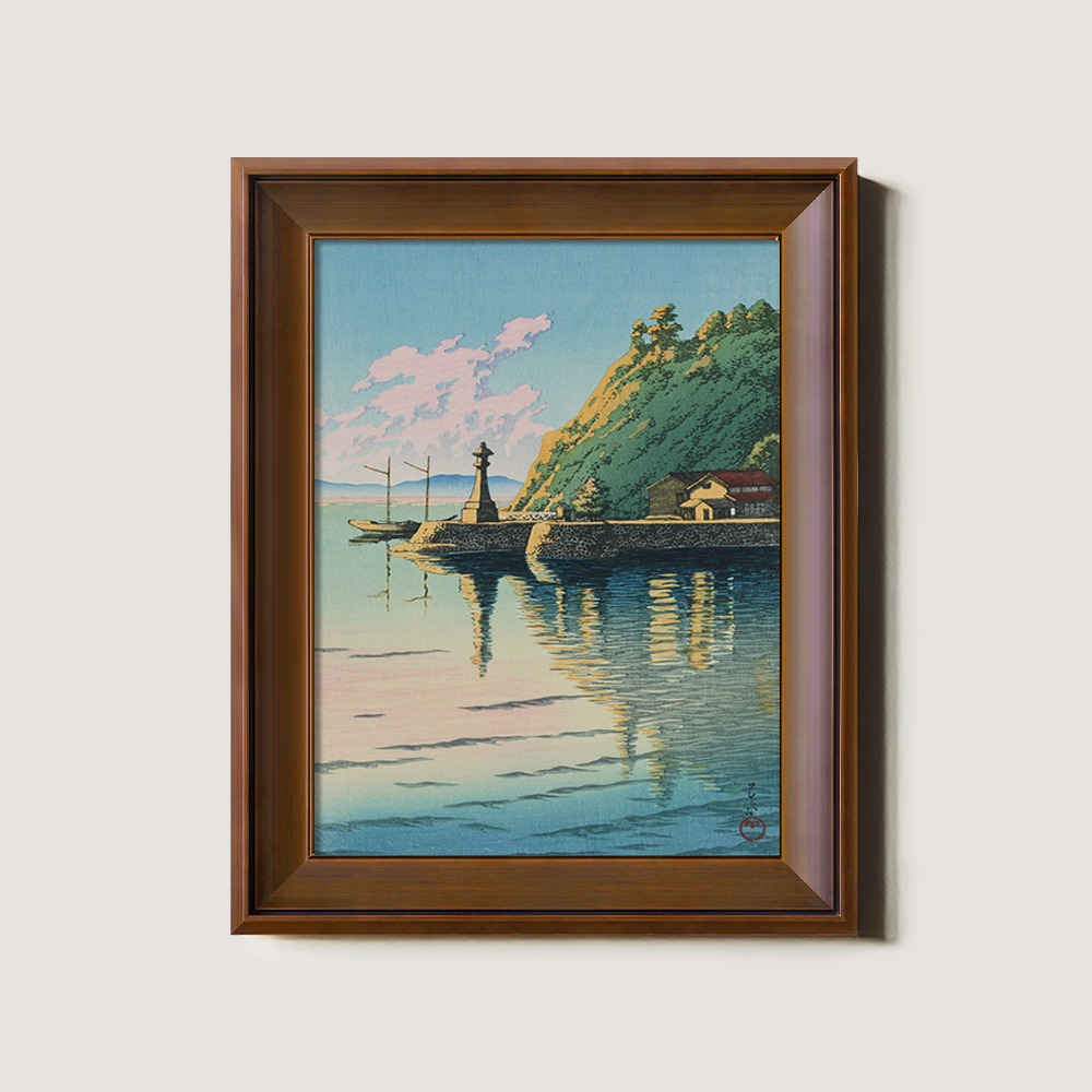 Seaside Shrine and Harbor at Sunset