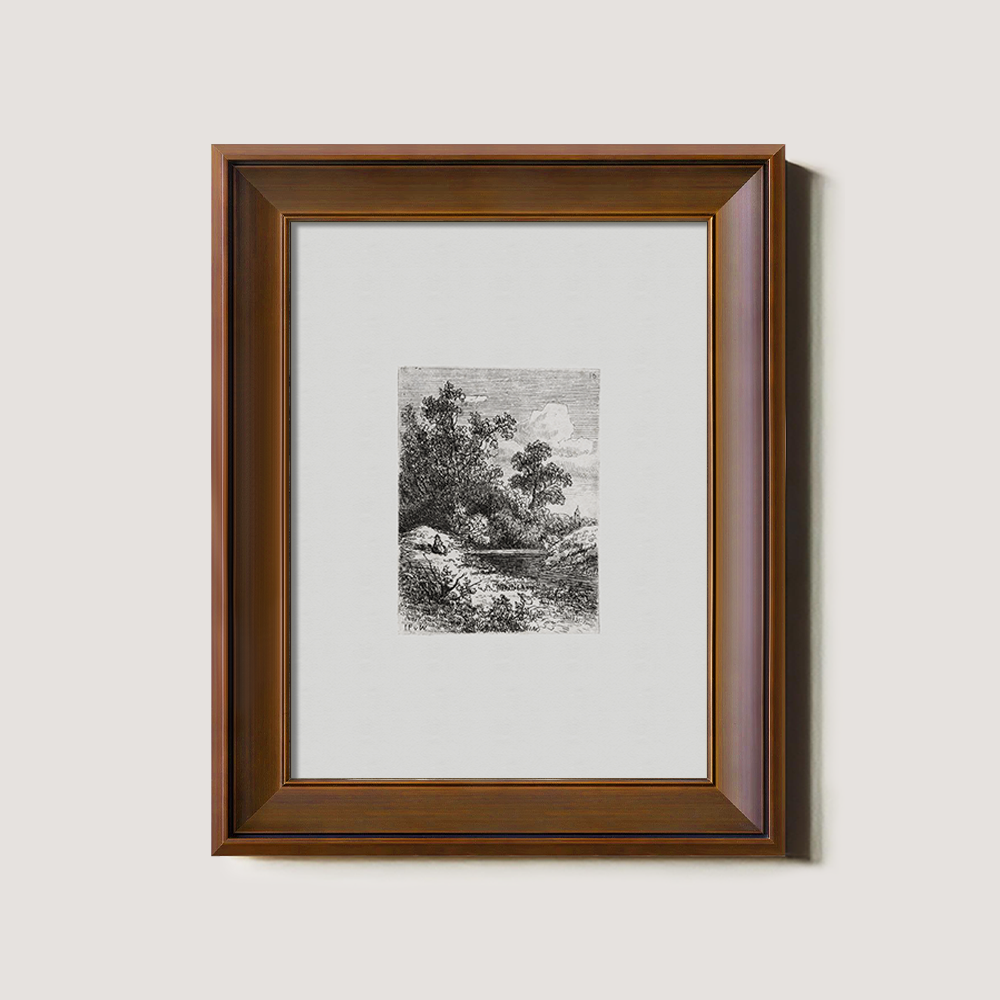 Tranquil Rocky Pond Etching Reverie