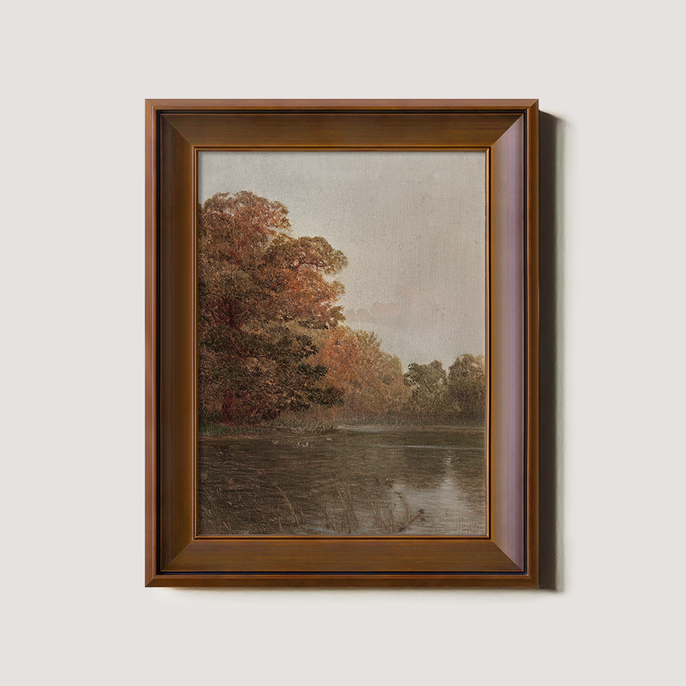 Twilight Autumn Waterside Grove Watercolor Reverie