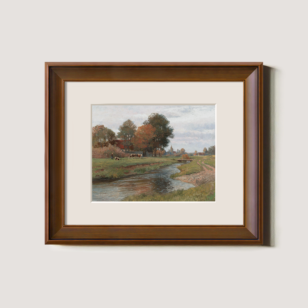 Autumn Riverside Farmstead with Grazing Cows