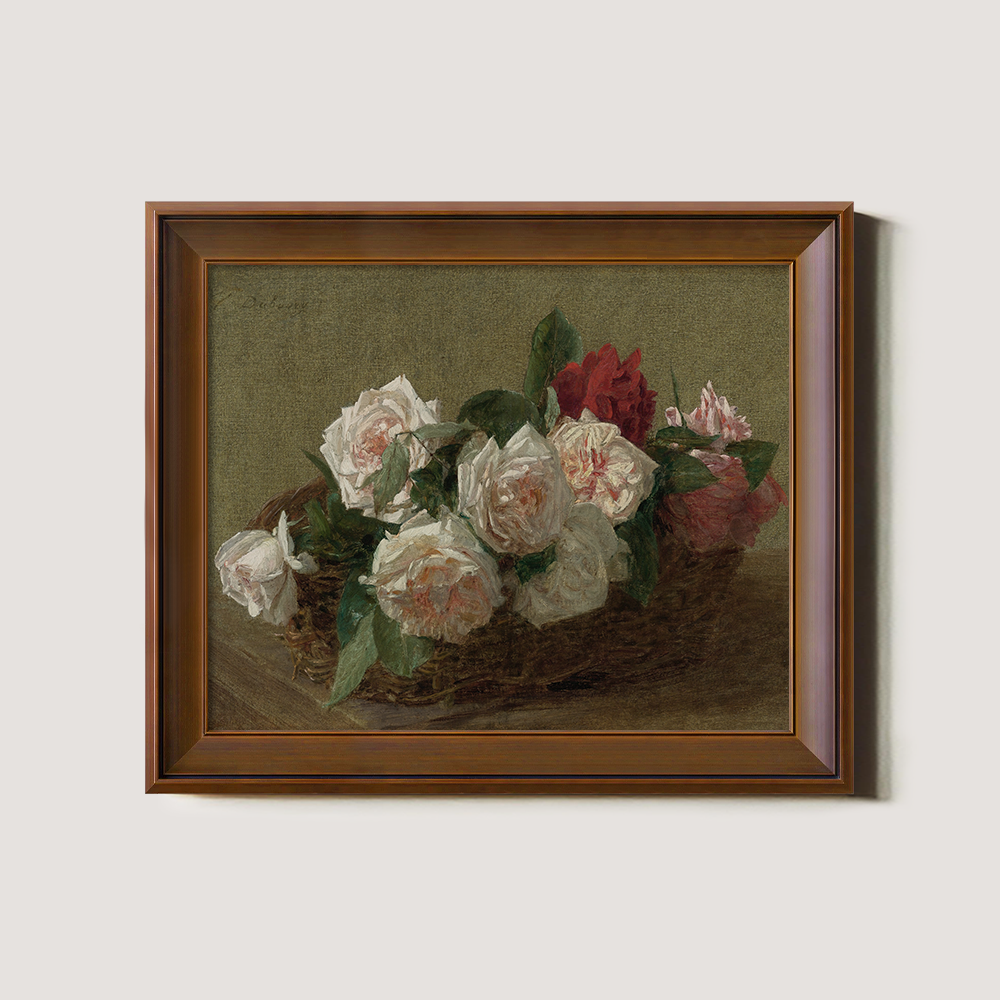 Lush Rose Basket Watercolor Still Life