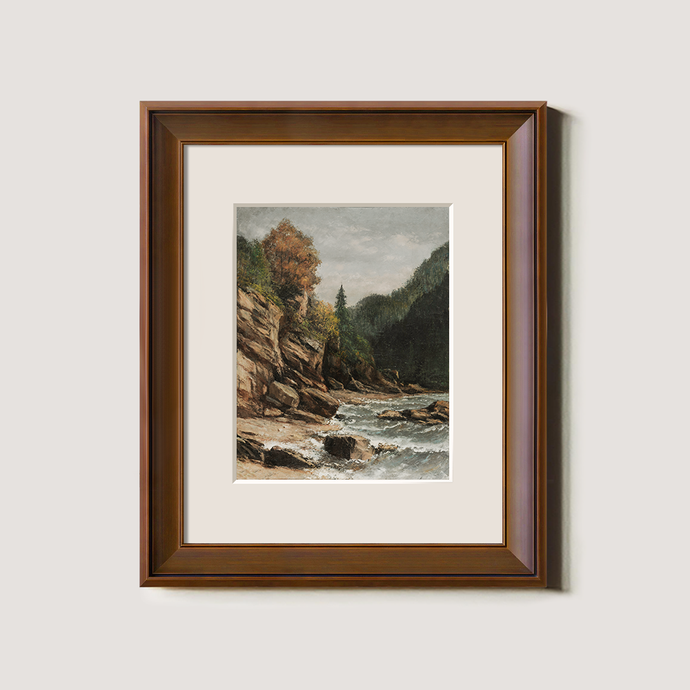 Rocky River With Fall Trees And Cliff