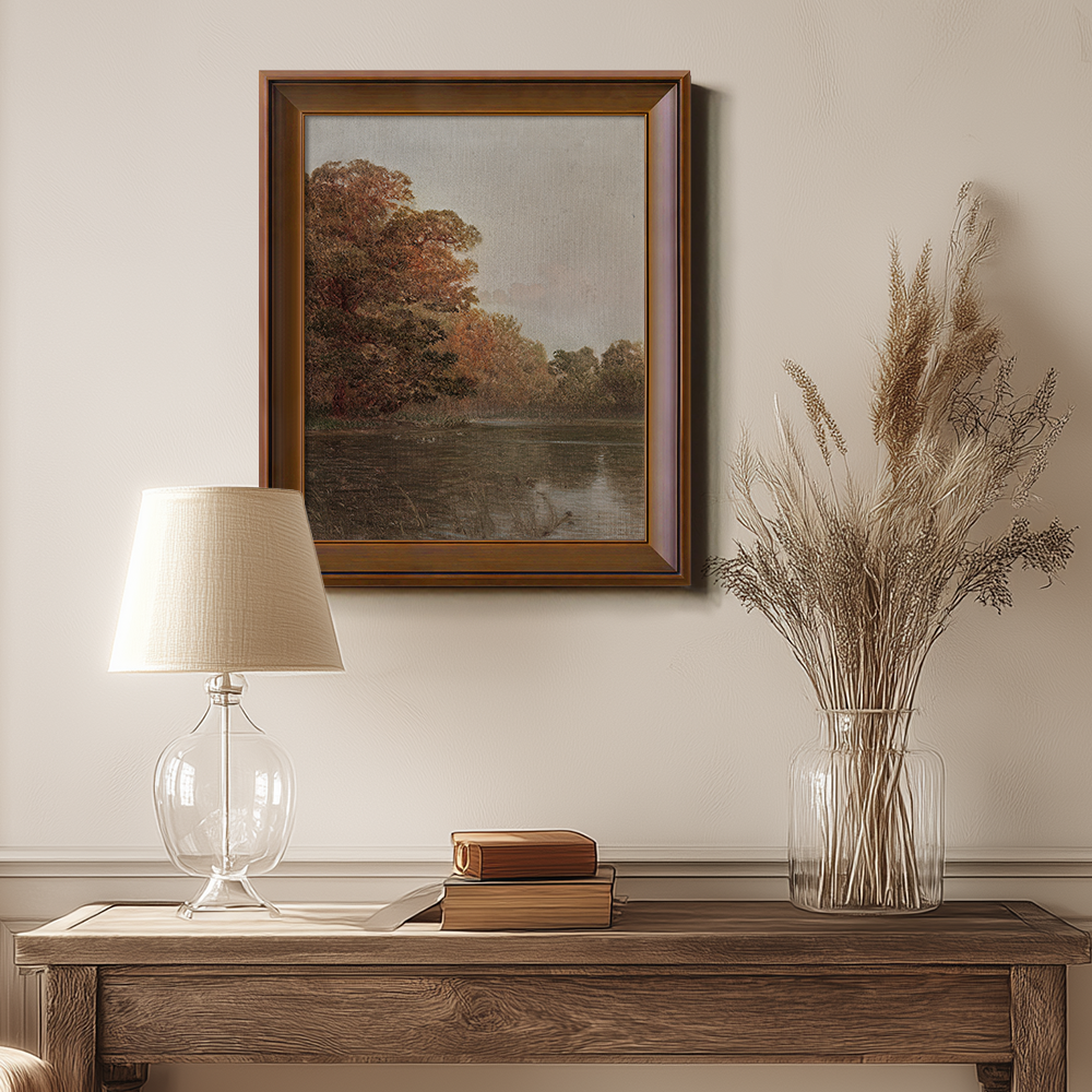 Twilight Autumn Waterside Grove Watercolor Reverie