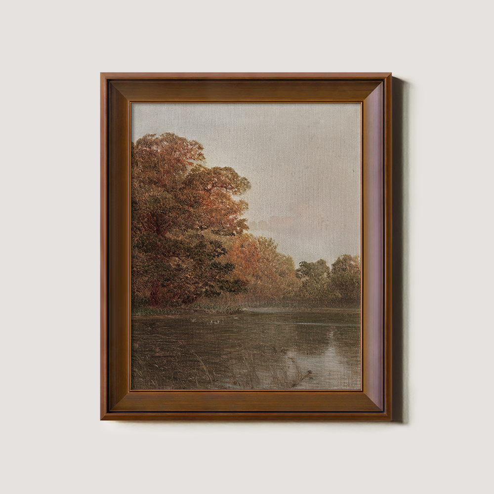 Twilight Autumn Waterside Grove Watercolor Reverie