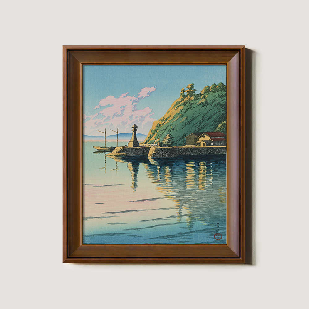 Seaside Shrine and Harbor at Sunset