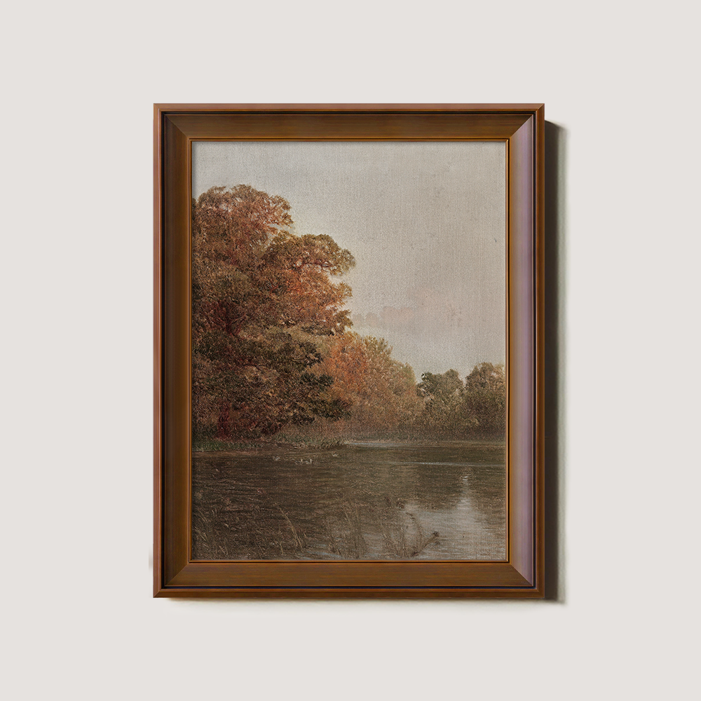 Twilight Autumn Waterside Grove Watercolor Reverie