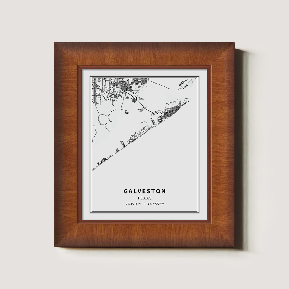 Minimalist Galveston City Map Line Art Print