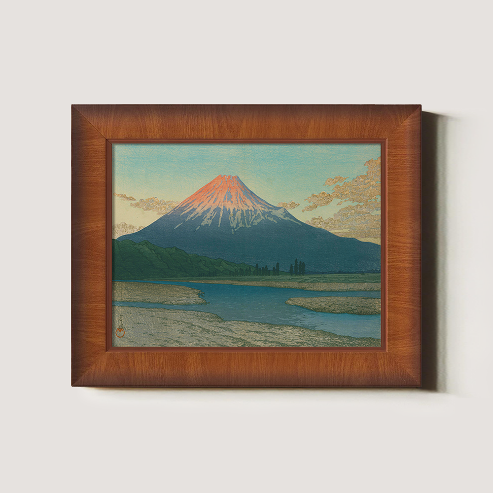 Red Fuji Over River and Marshland