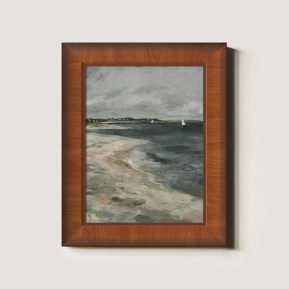 Misty Beach With A Small Sailboat