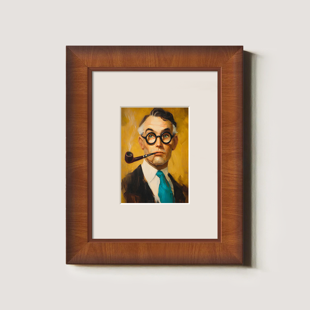 Pensive Pipe Scholar Watercolor Portrait