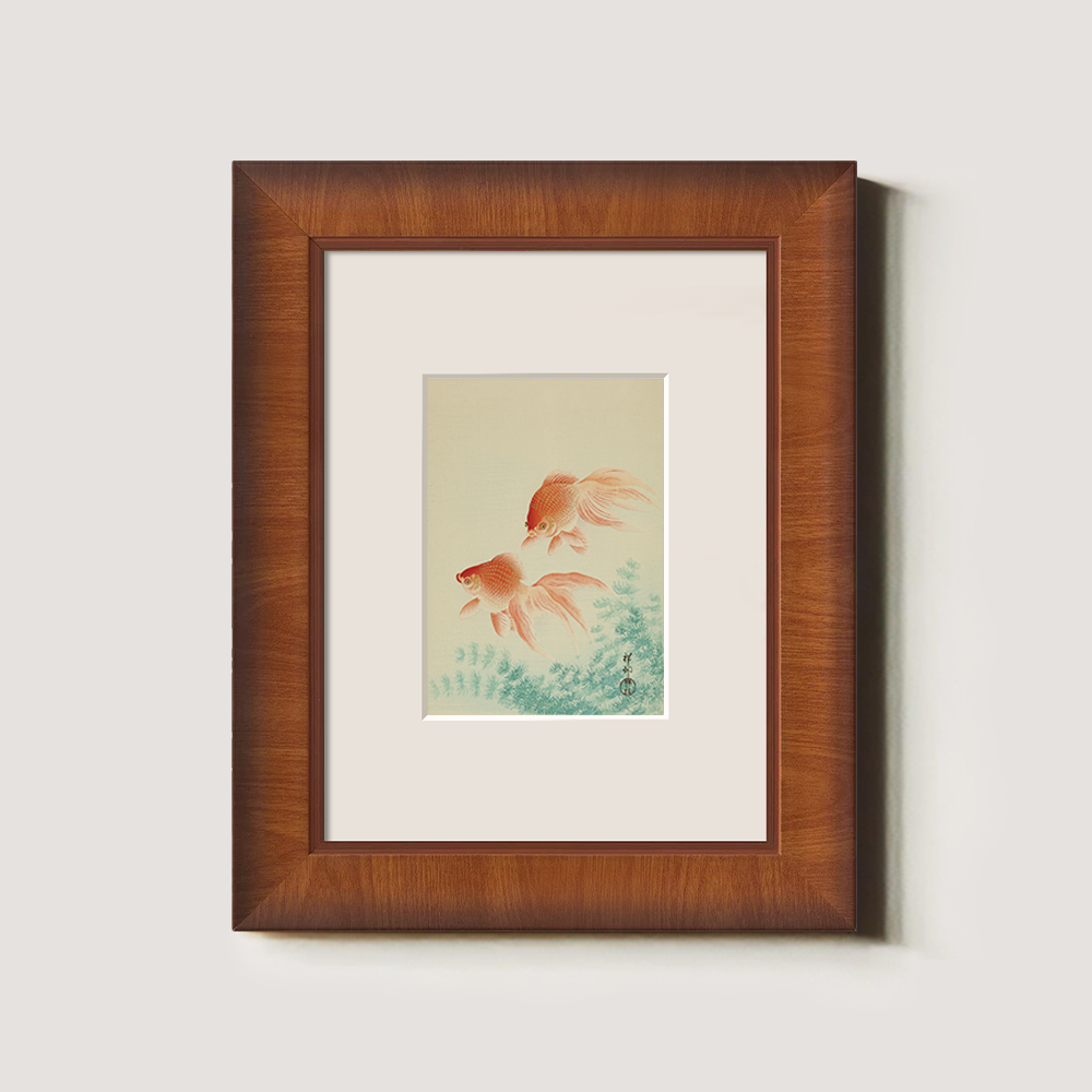 Two Red Goldfish in Seaweed