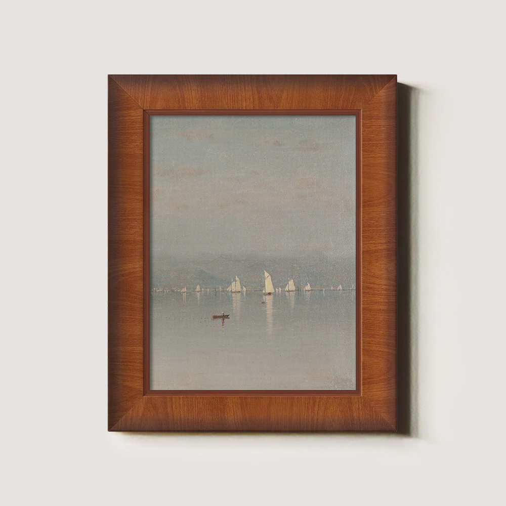 Misty Sailboats Harbor Watercolor Landscape
